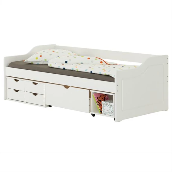 SENTA 90 x 200 5 fiókos tárolós fenyő heverő  (fehér) 5223